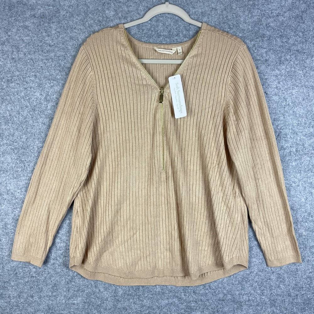 Soft Surroundings Soft Essential Ribbed Valentina Sweater Womens 1X Beige NWT
